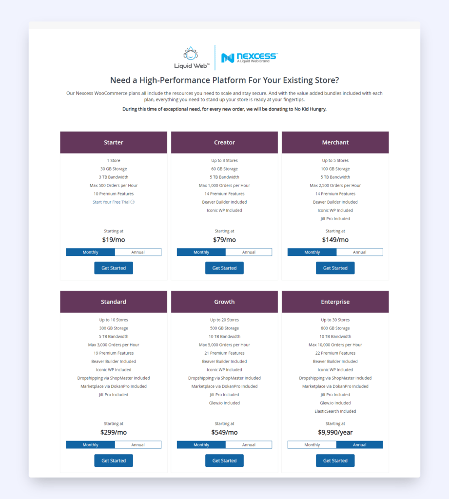 Liquid web pricing plans