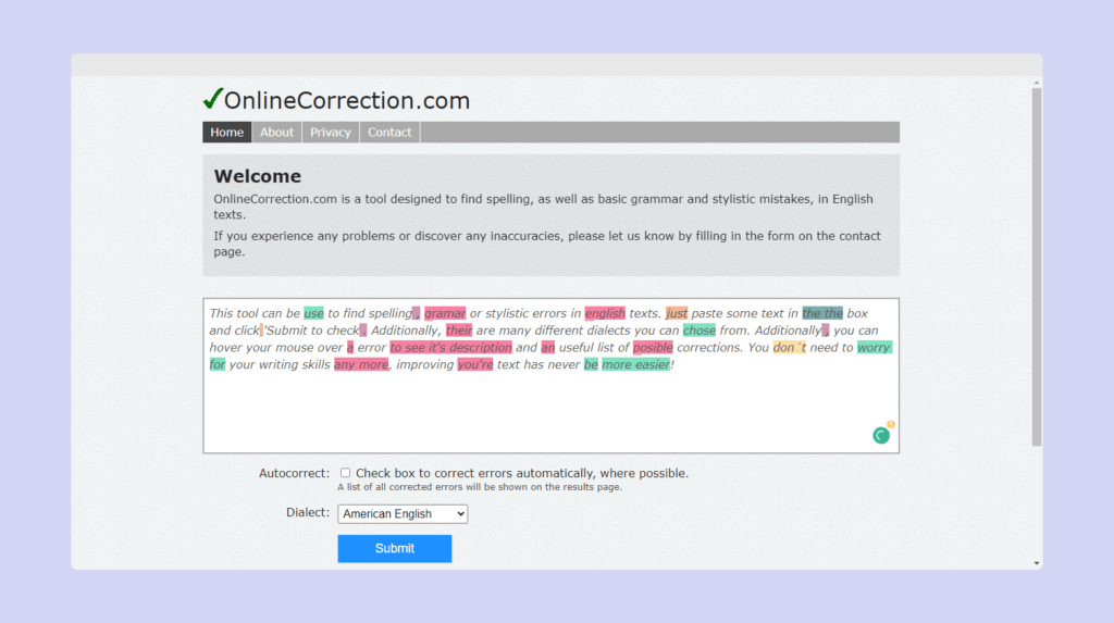 Online correction tools