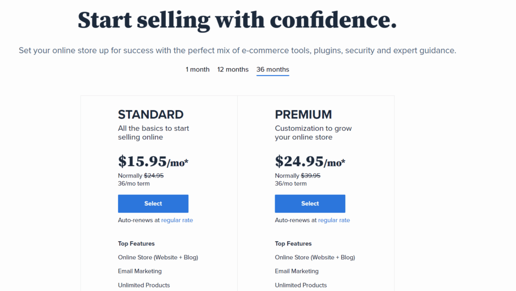 Bluehost ecommerce pricing plans