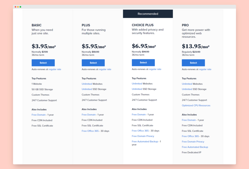 Bluehost shared plans