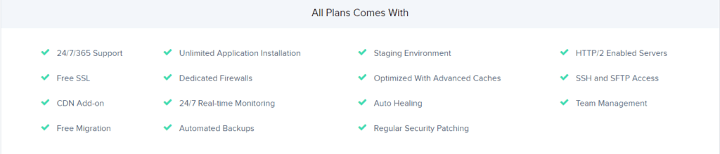 Cloudways all plans features