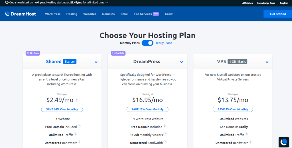 Dream host plans deals