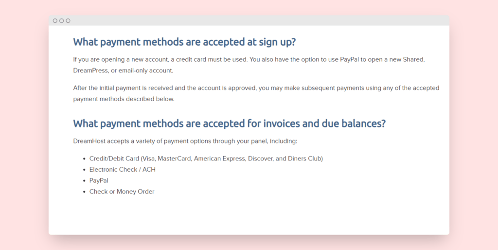 Dreamhost payment modes