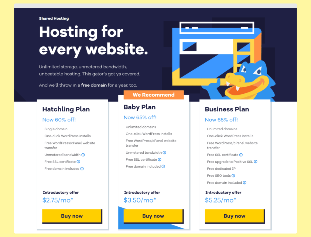 HostGator Shared Hosting Plans