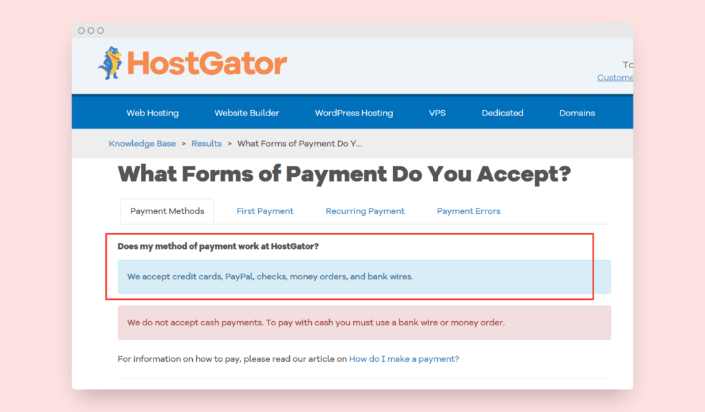 Hostgator payment modes