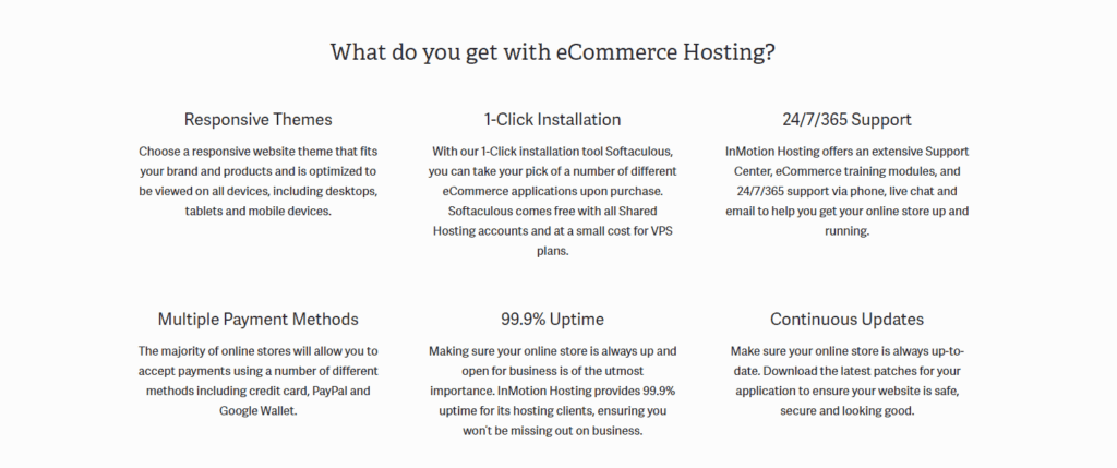 In motion hosting ecommerce features latest