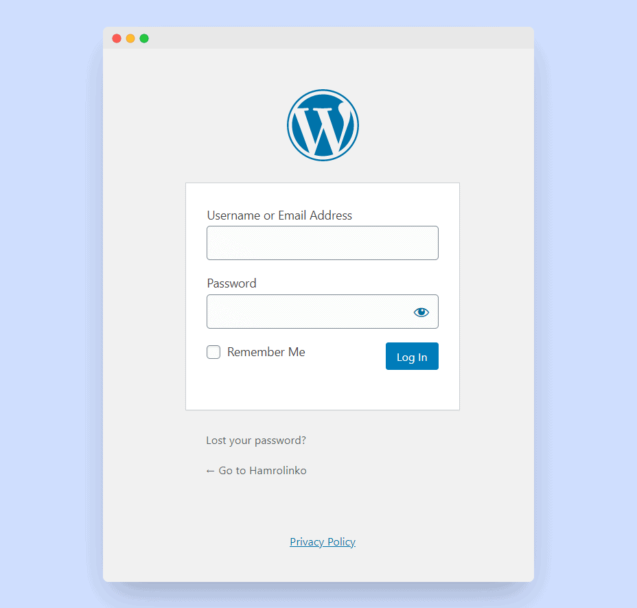 Wordpress login dashboard
