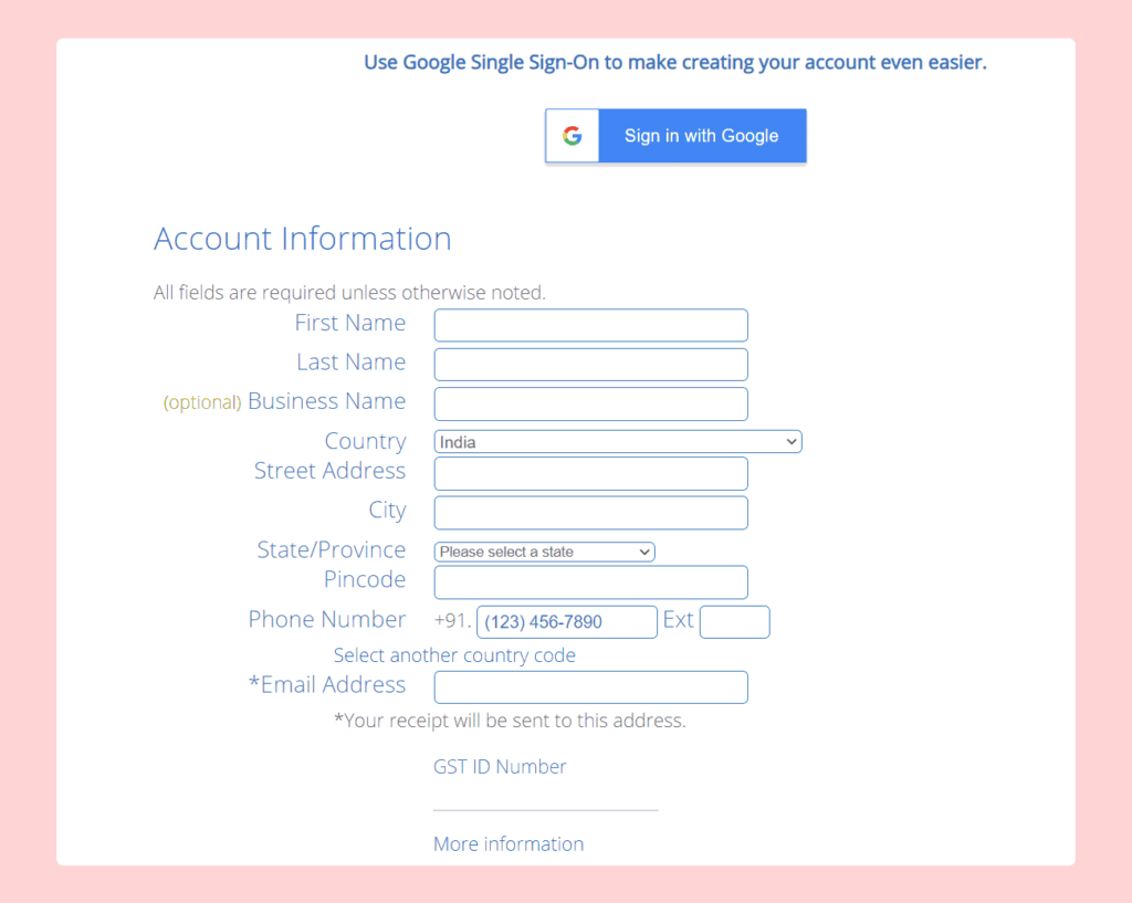 bluehost india account creation