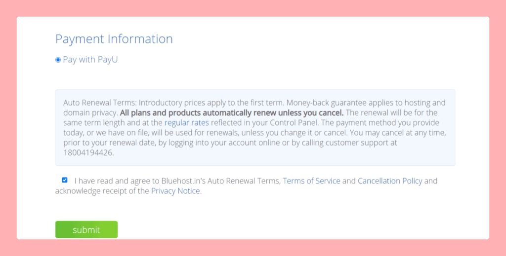 bluehost india payment options
