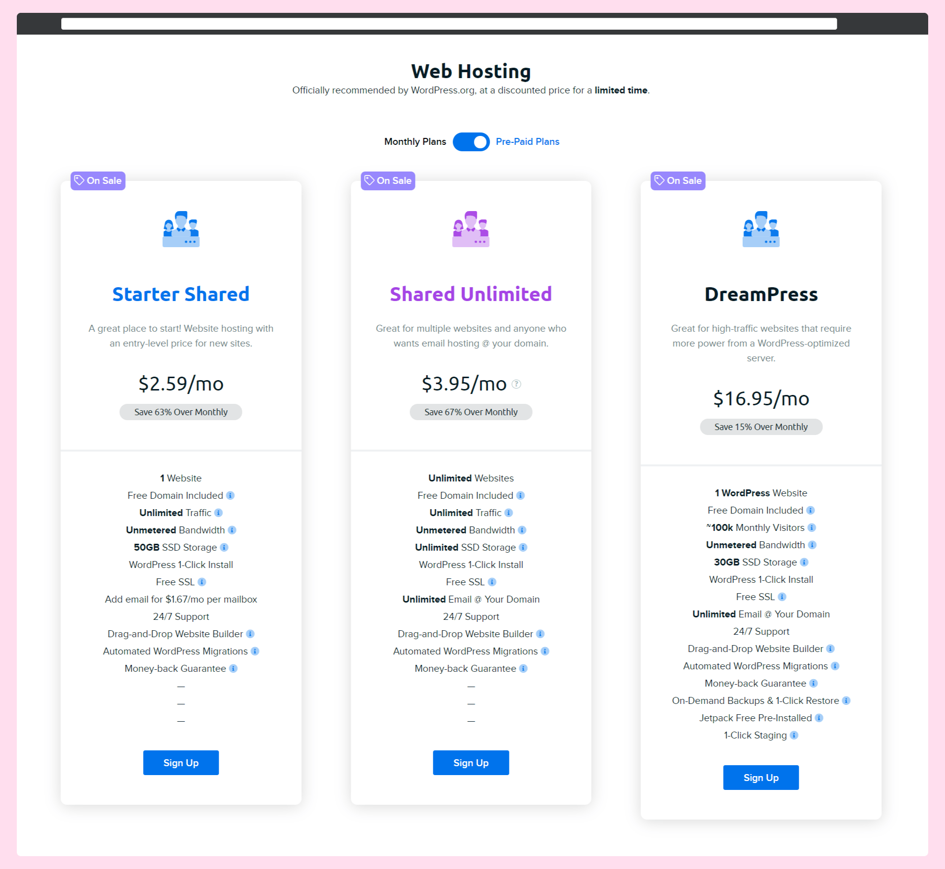 dreamhost pricing plans