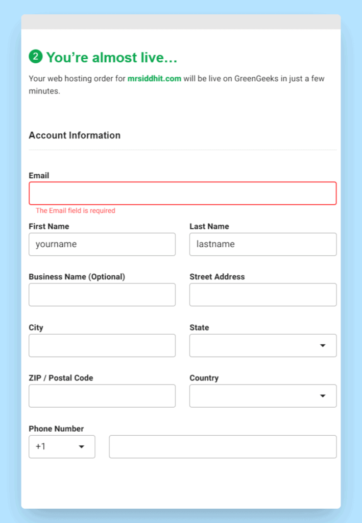 greengeeks account fill