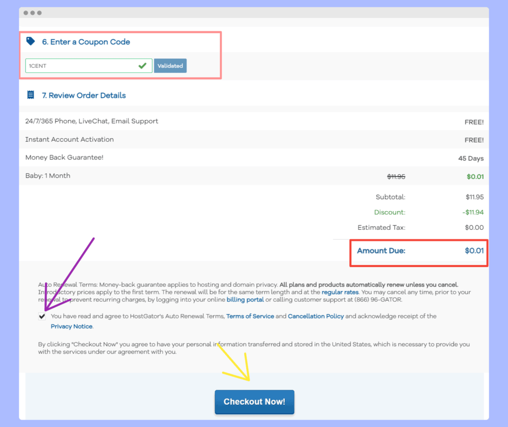 hostgator coupon 1 cent $0.01