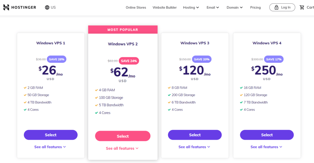 hostinger-windows pricing 