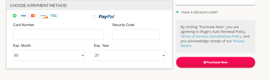 iPage hosting checkout payment