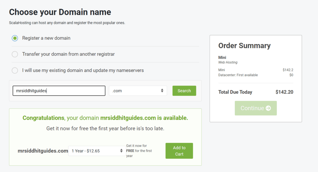 scala hosting free domain name