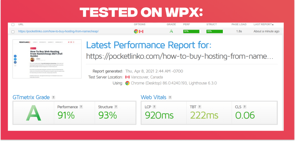 WPX HOSTING speed test