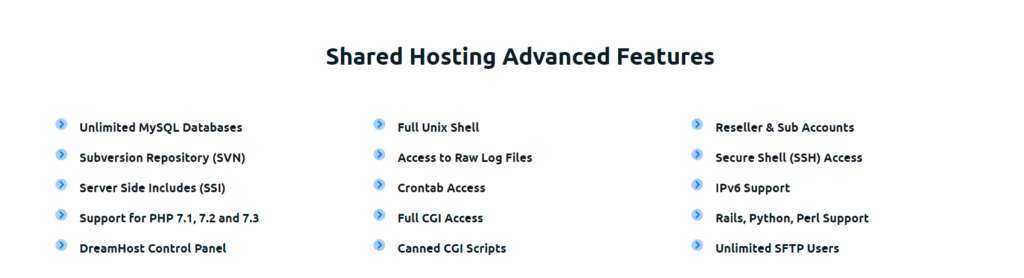 dreamhost shared hosting features 
