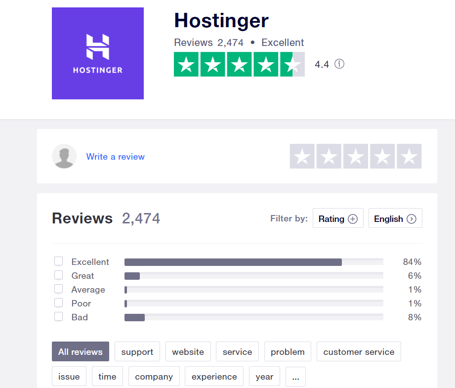 hostinger trust pilot reviews