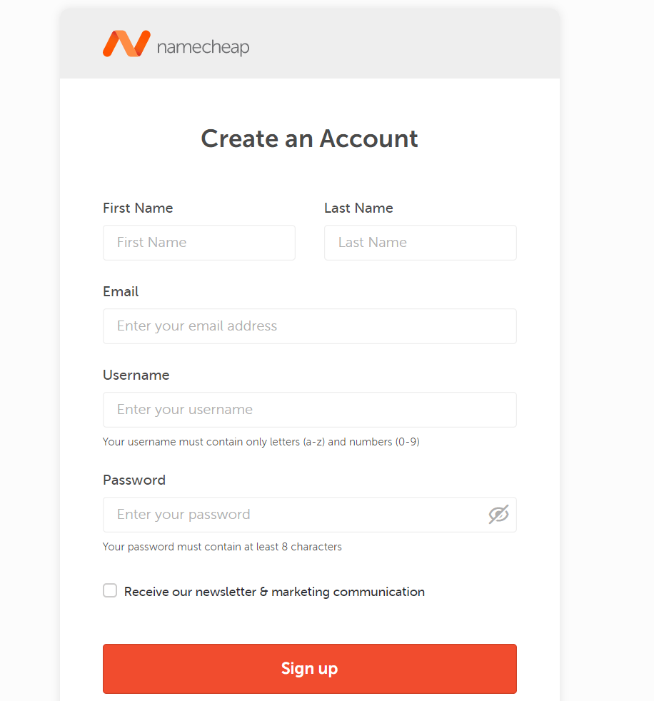 namecheap account creation