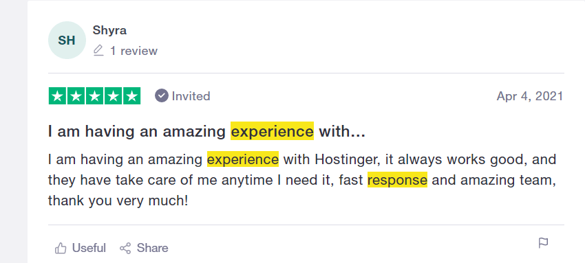 reviews from hostinger users