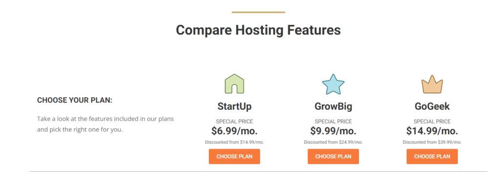 siteground shared hosting pricing plans