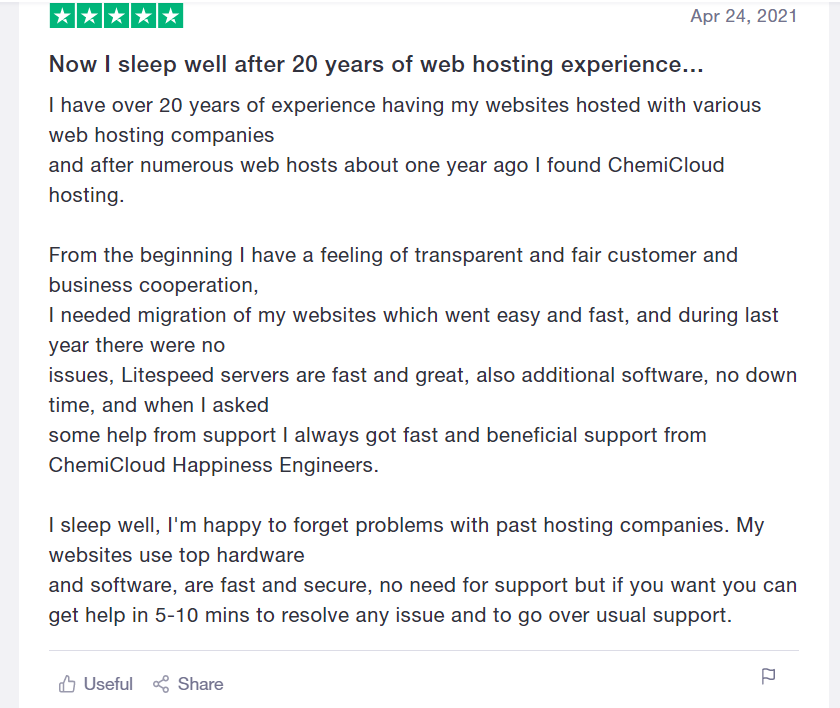 Chemicloud customer review 