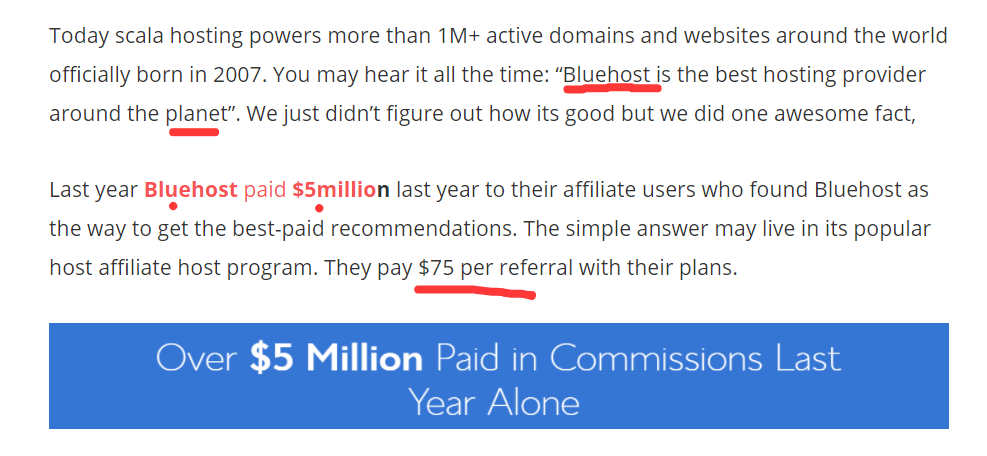bluehost paid commisson last year