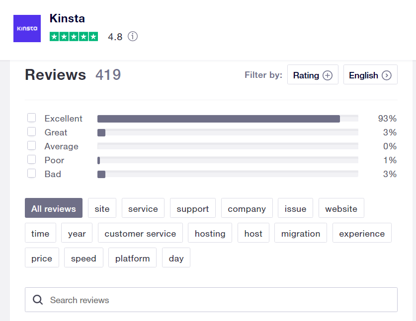 Kinsta TrustPilot hosting review
