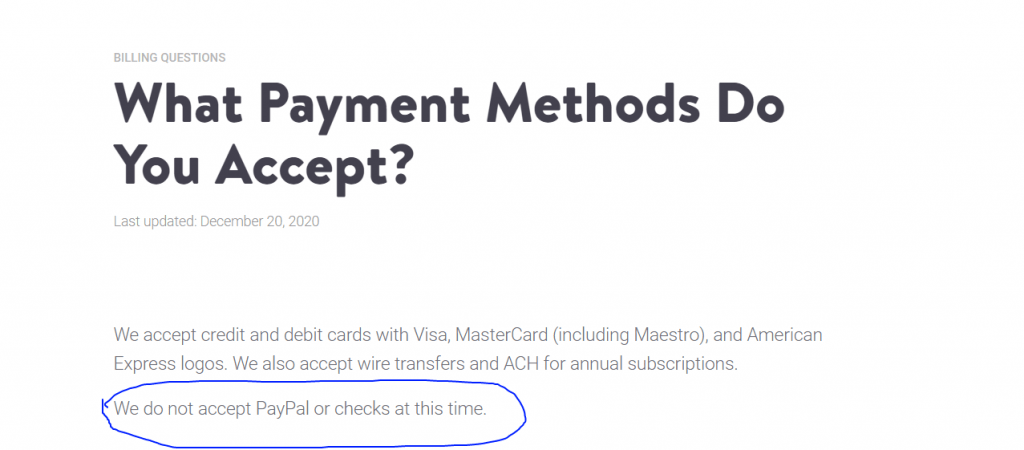 Kinsta payment methods