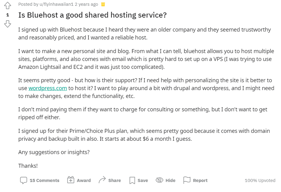 bluehost reddit review 