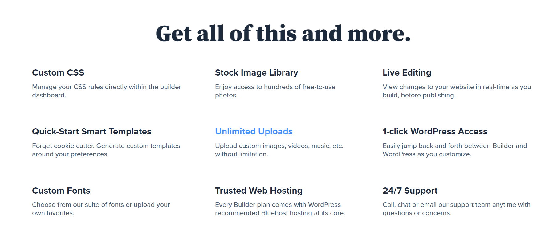 bluehost website builder features