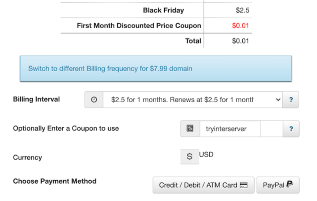 interserver checkout coupon code