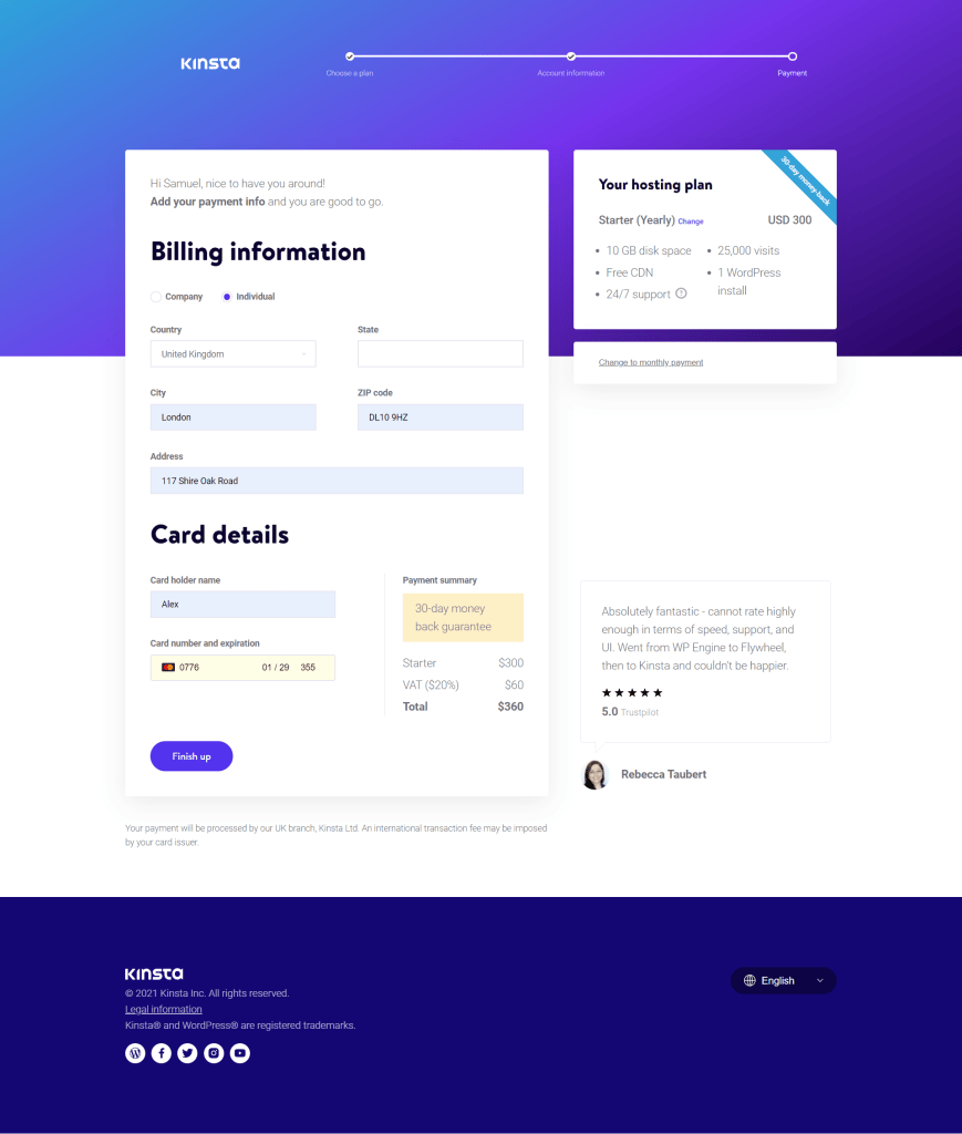 Kinsta checkout
