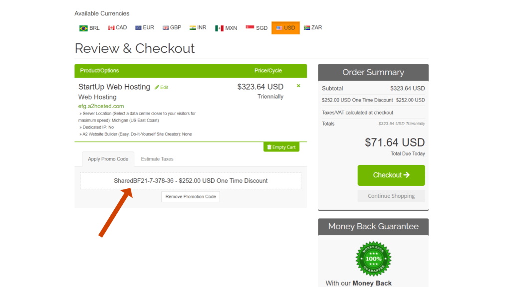 A2 hosting black friday checkout