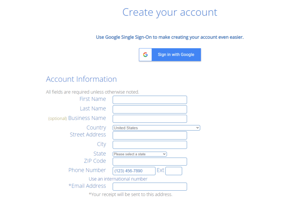 BlueHost create account 