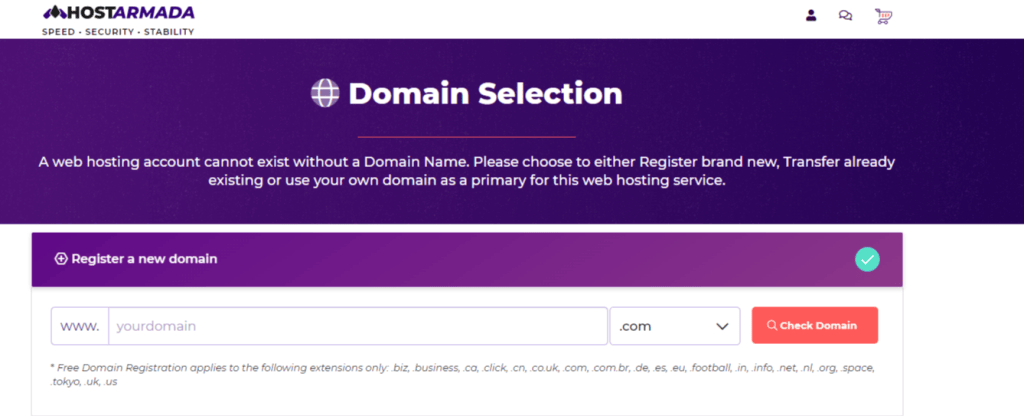 HostArmada free domain name link