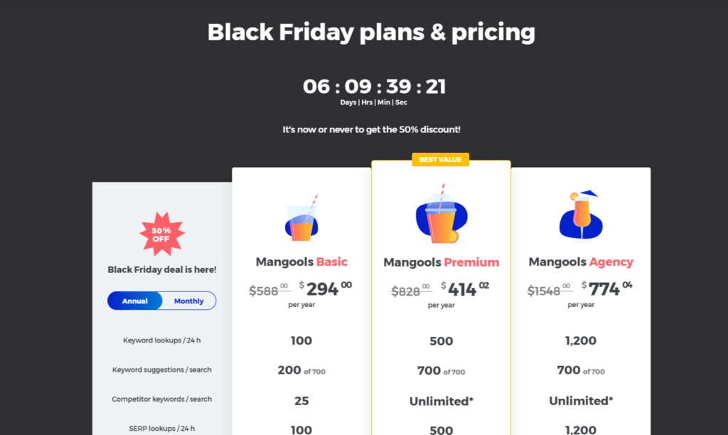 Mangools black friday deals  pricing