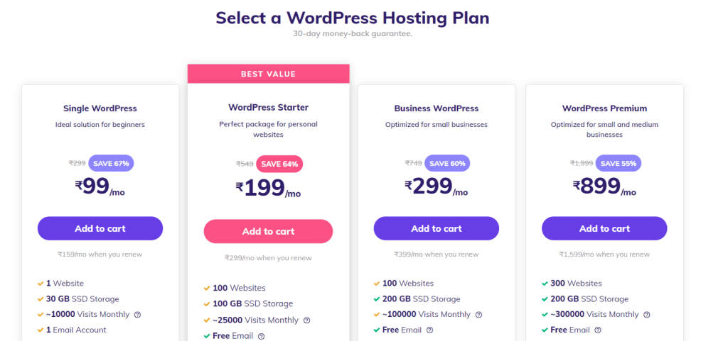 Hostinger Indian WordPress pricing