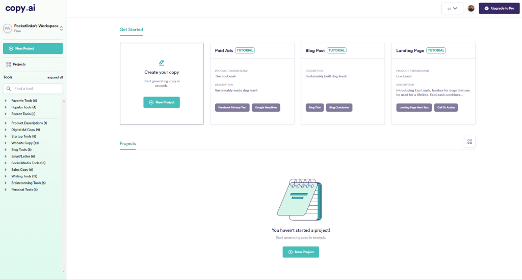 copy.ai dashboard new