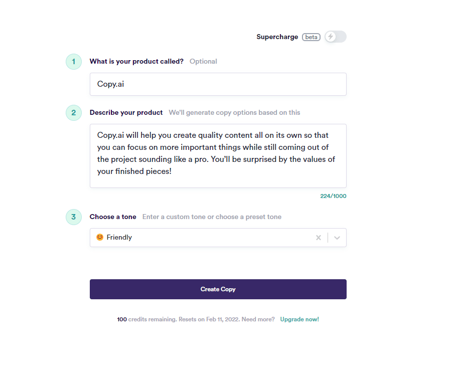 Copy.ai generated demo contents