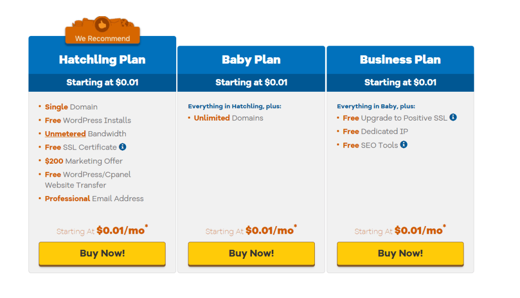 HostGator free trial pricing