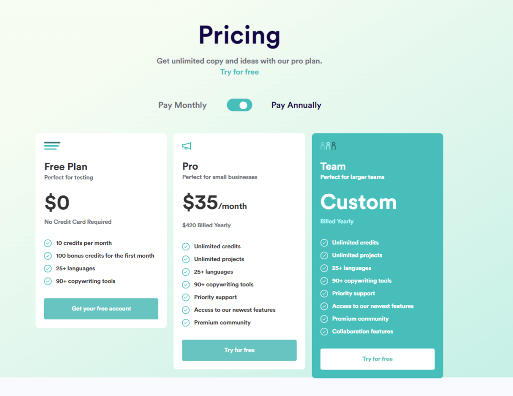 copy.ai latest pricing plan