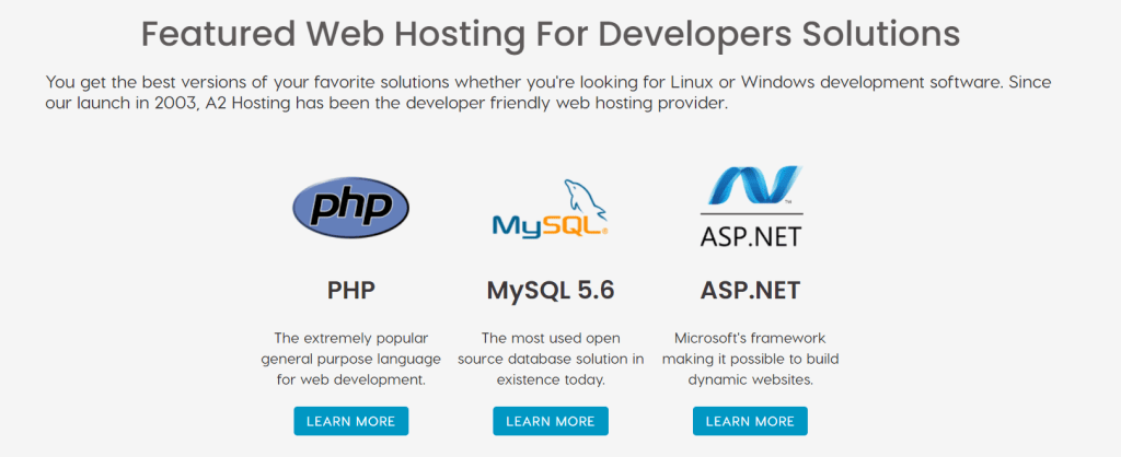 A2 hosting for developers features