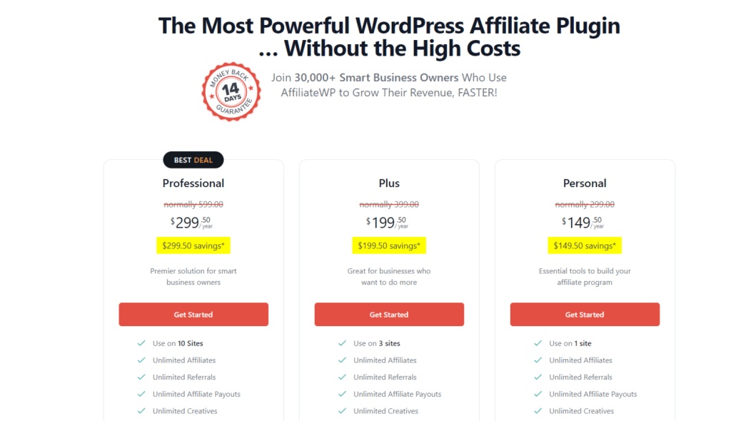 Affiliate WP Pricing 
