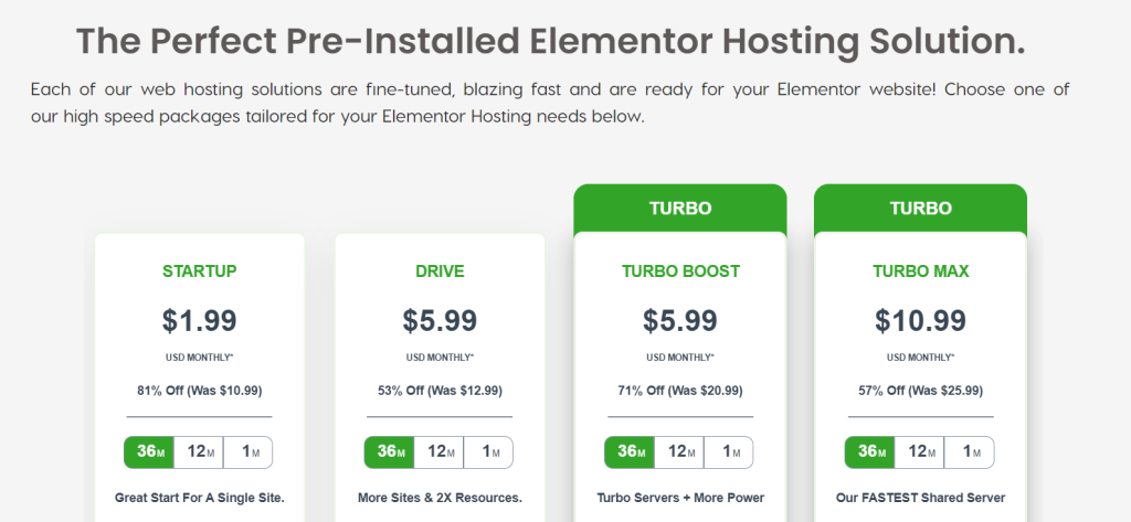 a2 hosting elementor pricing