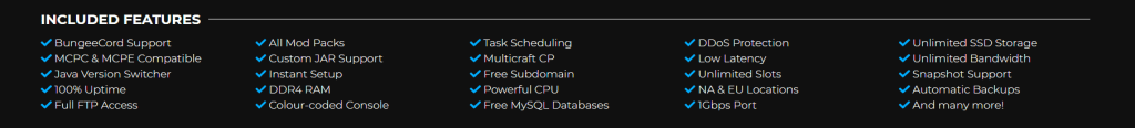 Shockybyte minecraft hosting features