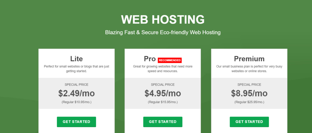 Greengeeks web hosting pricing