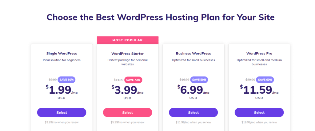 Hostinger WordPress Plans Pricing