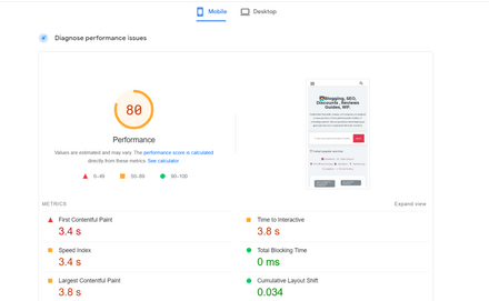 website page speed result green