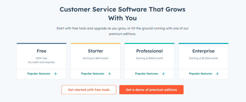hubspot customer service software pricing